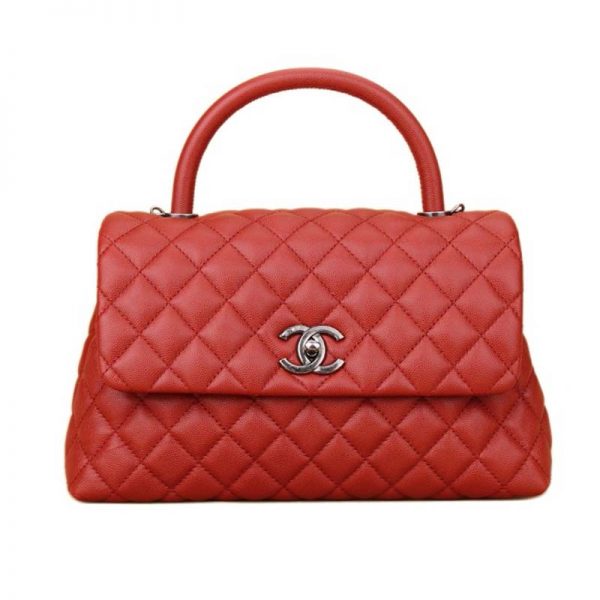 Chanel Women Flap Bag with Top Handle in Grained Calfskin Leather-Red (8)
