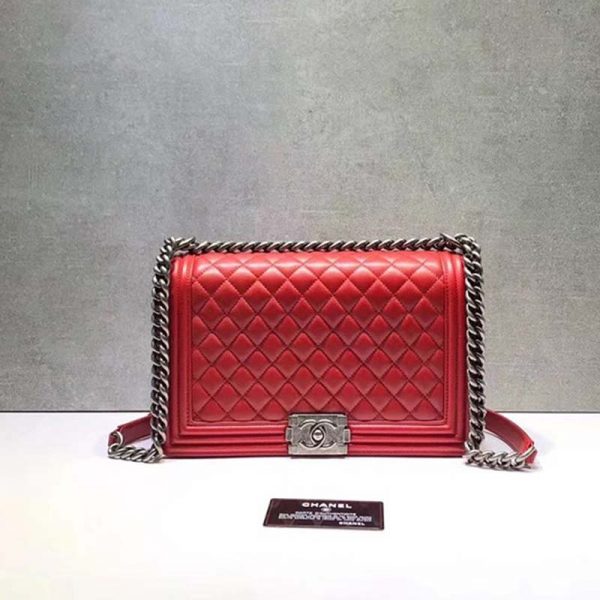 Chanel Women Large Leboy Flap Bag with Chain in Calfskin Leather-Red (1)