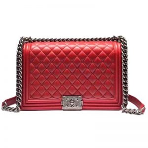 Chanel Women Large Leboy Flap Bag with Chain in Calfskin Leather-Red