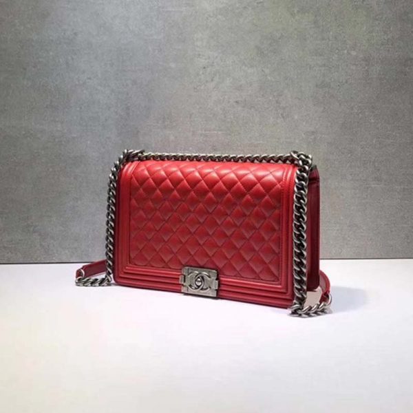 Chanel Women Large Leboy Flap Bag with Chain in Calfskin Leather-Red (3)