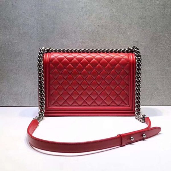 Chanel Women Large Leboy Flap Bag with Chain in Calfskin Leather-Red (6)