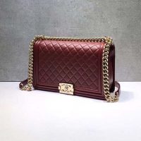 Chanel Women Large Leboy Flap Bag with Chain in Goatskin Leather-Maroon (6)