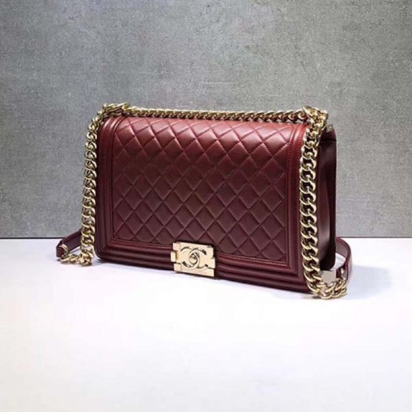 Chanel Women Large Leboy Flap Bag with Chain in Goatskin Leather-Maroon (3)