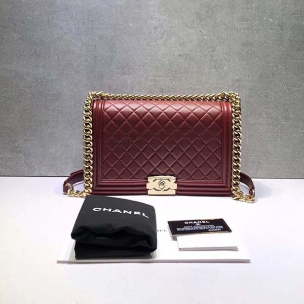 Chanel Women Large Leboy Flap Bag with Chain in Goatskin Leather-Maroon (5)