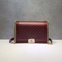 Chanel Women Large Leboy Flap Bag with Chain in Goatskin Leather-Maroon (6)
