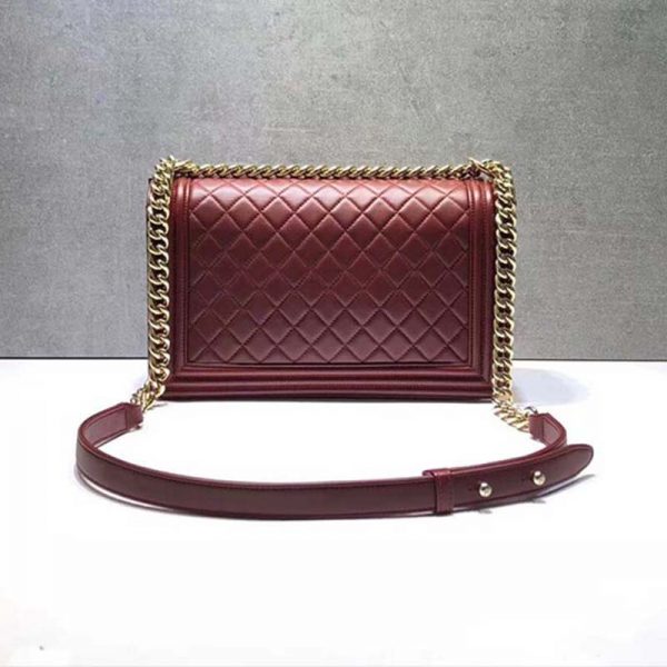 Chanel Women Large Leboy Flap Bag with Chain in Goatskin Leather-Maroon (8)