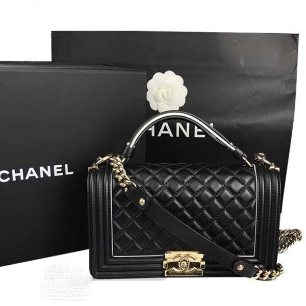 Chanel Women Leboy Flap Bag in Diamond Pattern Calfskin Leather with Top Handle-Black (2)