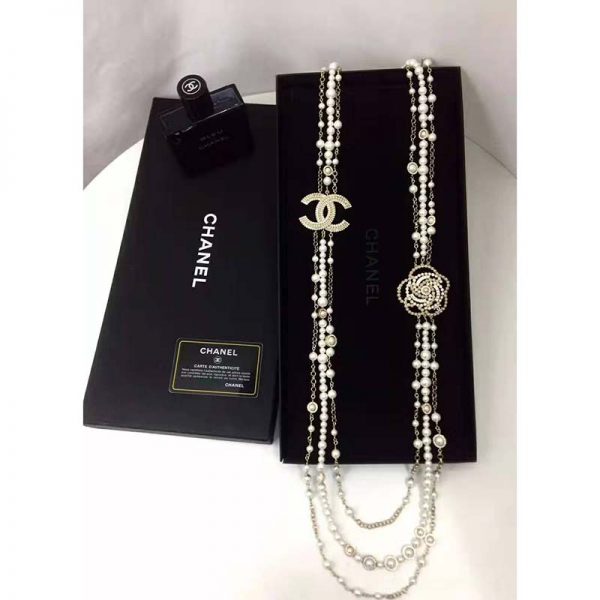 Chanel Women Long Necklace in Metal Glass Pearls & Diamantés-White (2)