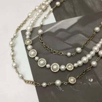 Chanel Women Long Necklace in Metal Glass Pearls & Diamantés-White (1)