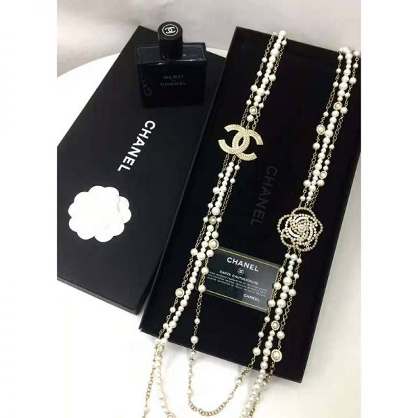 Chanel Women Long Necklace in Metal Glass Pearls & Diamantés-White (6)