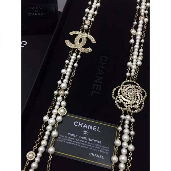 Chanel Women Long Necklace in Metal Glass Pearls & Diamantés-White (7)