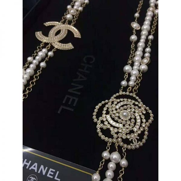 Chanel Women Long Necklace in Metal Glass Pearls & Diamantés-White (8)