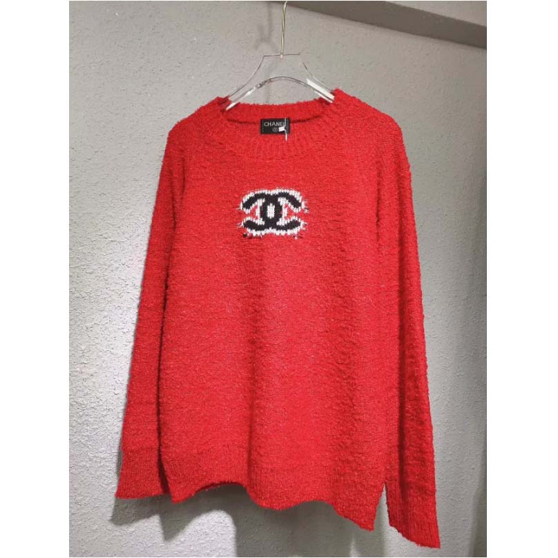 Chanel Women Pullover Wool and Mixed Fibers & Cashmere Sweater-Red (10)