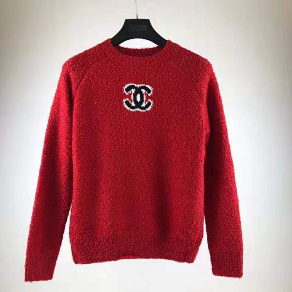 Chanel Women Pullover Wool and Mixed Fibers & Cashmere Sweater-Red (5)