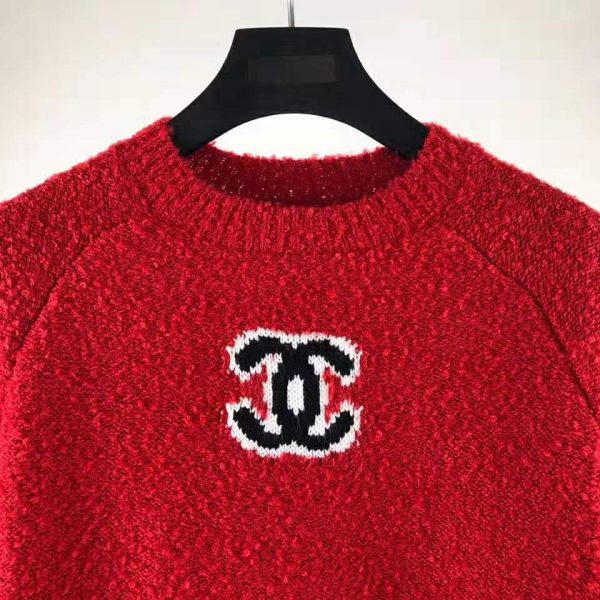 Chanel Women Pullover Wool and Mixed Fibers & Cashmere Sweater-Red (6)