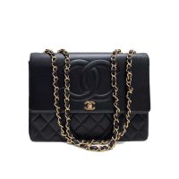 Chanel Women Vintage Maxi Flap Bag in Goatskin Leather-Black (1)