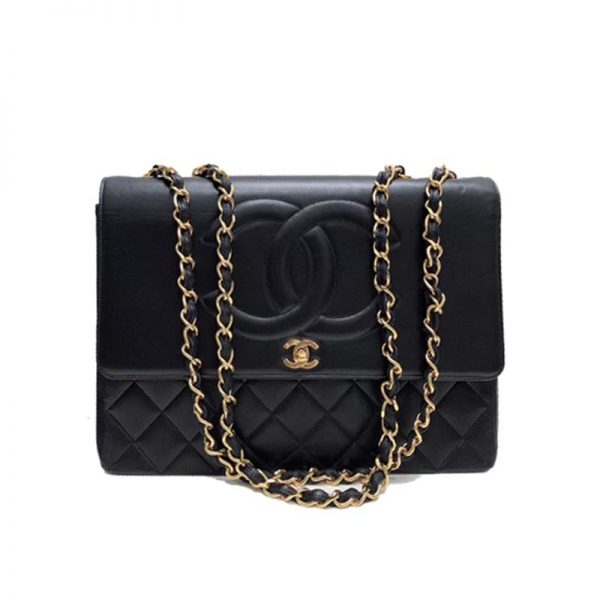 Chanel Women Vintage Maxi Flap Bag in Goatskin Leather-Black (1)