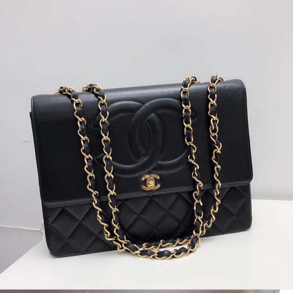 Chanel Women Vintage Maxi Flap Bag in Goatskin Leather-Black (3)