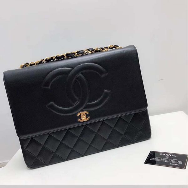 Chanel Women Vintage Maxi Flap Bag in Goatskin Leather-Black (5)