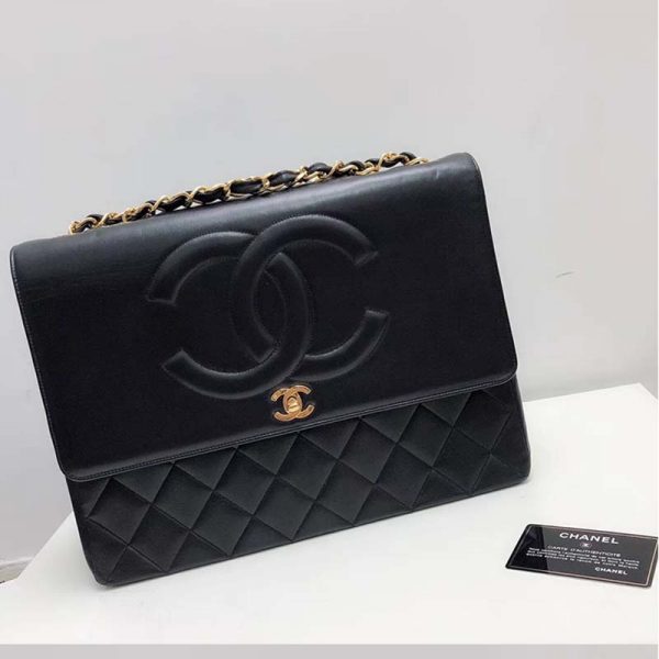 Chanel Women Vintage Maxi Flap Bag in Goatskin Leather-Black (6)