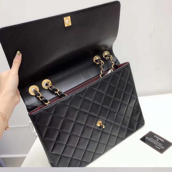 Chanel Women Vintage Maxi Flap Bag in Goatskin Leather-Black (9)