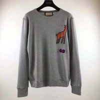 Gucci Men Hooded Sweatshirt with Deer Patch in 100% Cotton-Grey (1)