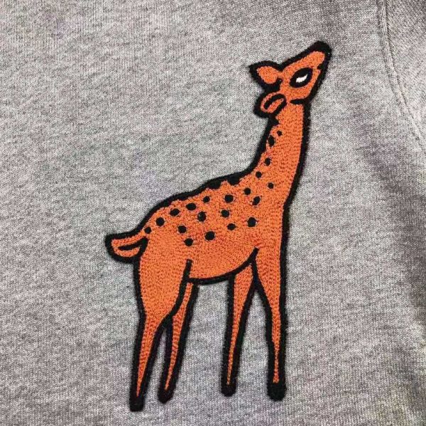 Gucci Men Hooded Sweatshirt with Deer Patch in 100% Cotton-Grey (7)