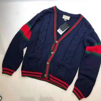 Gucci Men Oversize Cable Knit Cardigan Sweater-Navy (13)