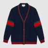 Gucci Men Oversize Cable Knit Cardigan Sweater-Navy