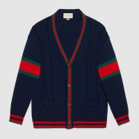 Gucci Men Oversize Cable Knit Cardigan Sweater-Navy (13)