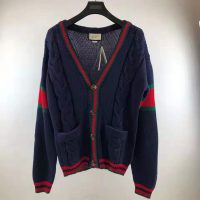 Gucci Men Oversize Cable Knit Cardigan Sweater-Navy (13)