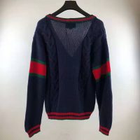 Gucci Men Oversize Cable Knit Cardigan Sweater-Navy (13)