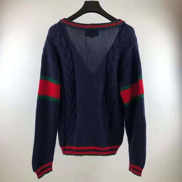Gucci Men Oversize Cable Knit Cardigan Sweater-Navy (5)
