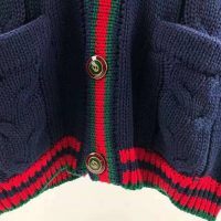 Gucci Men Oversize Cable Knit Cardigan Sweater-Navy (13)