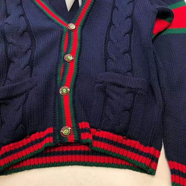 Gucci Men Oversize Cable Knit Cardigan Sweater-Navy (9)