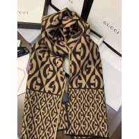 Gucci Unisex G Rhombus Jacquard Scarf in Wool and Cotton-Brown (1)