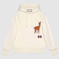 Gucci Unisex Hooded Sweatshirt with Deer Patch in 100% Cotton-White (1)