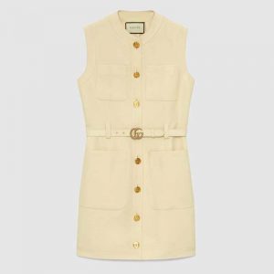 Gucci Women Cady Silk Wool Vest with Double G-White