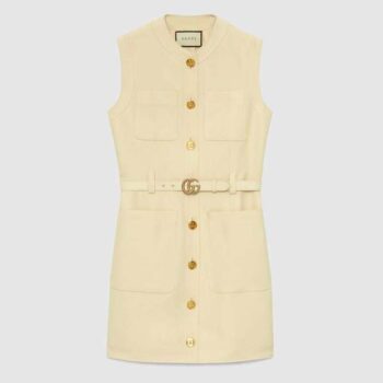 Gucci Women Cady Silk Wool Vest with Double G-White