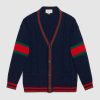 Gucci Women Oversize Cable Knit Cardigan Sweater-Navy