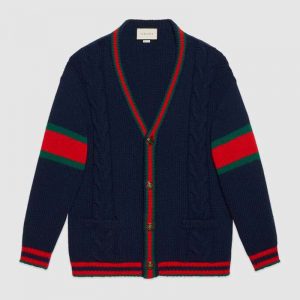 Gucci Women Oversize Cable Knit Cardigan Sweater-Navy