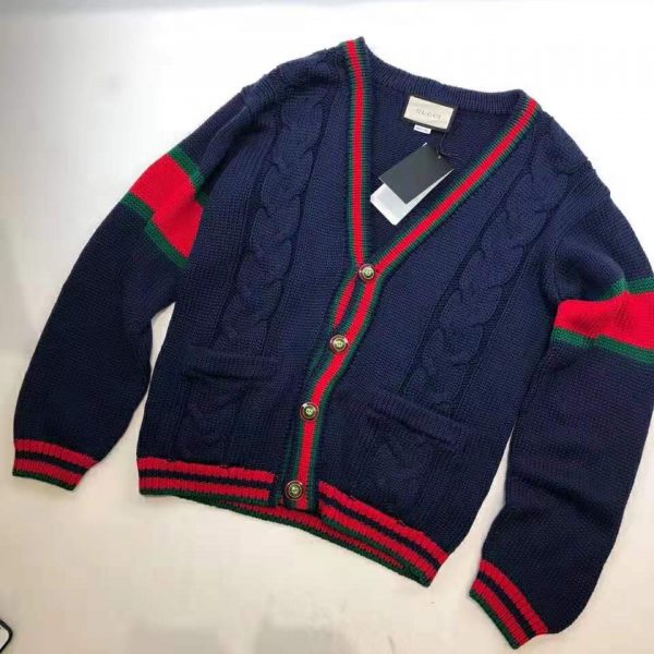 Gucci Women Oversize Cable Knit Cardigan Sweater-Navy (9)