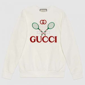 Gucci Women Oversize Sweatshirt with Gucci Tennis in 100% Cotton-White