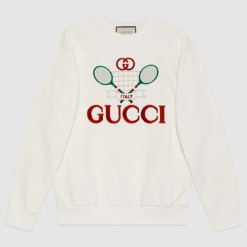 Gucci Women Oversize Sweatshirt with Gucci Tennis in 100% Cotton-White