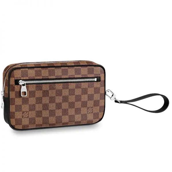 Louis Vuitton LV Men Kasai Clutch in Damier Ebene Canvas-Chocolate (1)