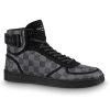 Louis Vuitton LV Men Rivoli Sneaker Boot Shoes in Iconic Damier Graphite Canvas-Grey