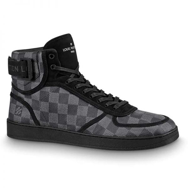 Louis Vuitton LV Men Rivoli Sneaker Boot Shoes in Iconic Damier Graphite Canvas-Grey (1)