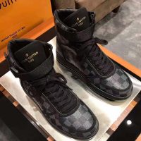 Louis Vuitton LV Men Rivoli Sneaker Boot Shoes in Iconic Damier Graphite Canvas-Grey (1)