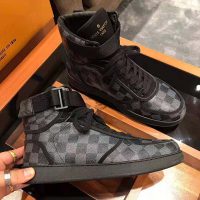 Louis Vuitton LV Men Rivoli Sneaker Boot Shoes in Iconic Damier Graphite Canvas-Grey (1)