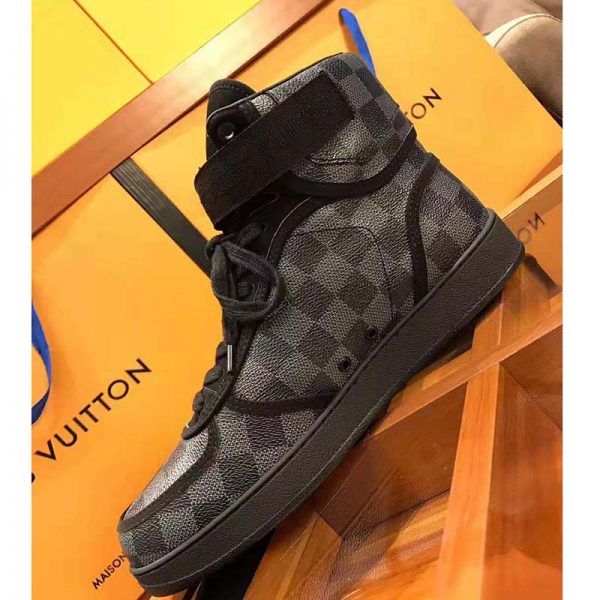 Louis Vuitton LV Men Rivoli Sneaker Boot Shoes in Iconic Damier Graphite Canvas-Grey (6)